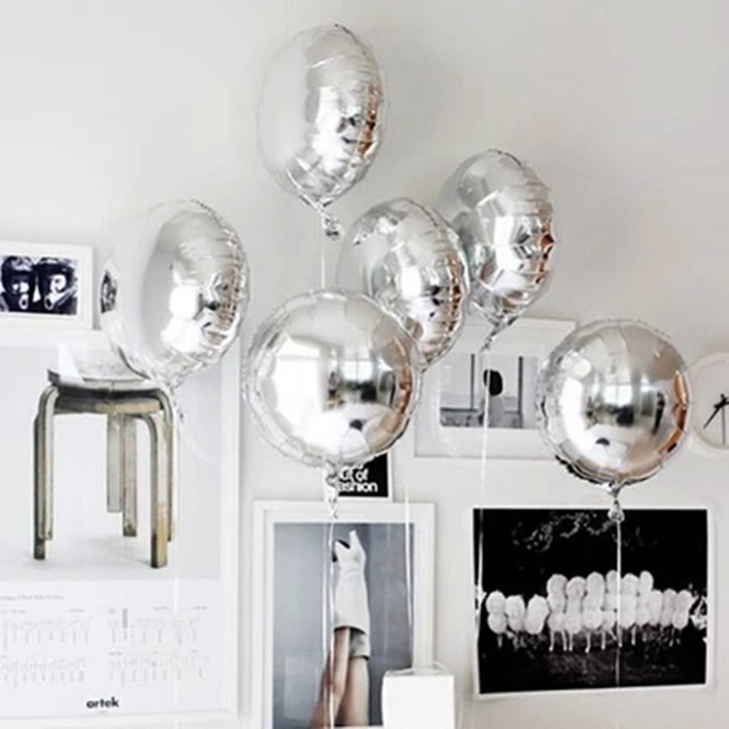 10  18 ġ Ƽ ǳ  ȣ ǳ ǹ     ǳ ϱ  ǳ/10 pcs 18 inch Party Inflatable Balls Foil Balloons Silver Wedding Decoration Happy Birthday I